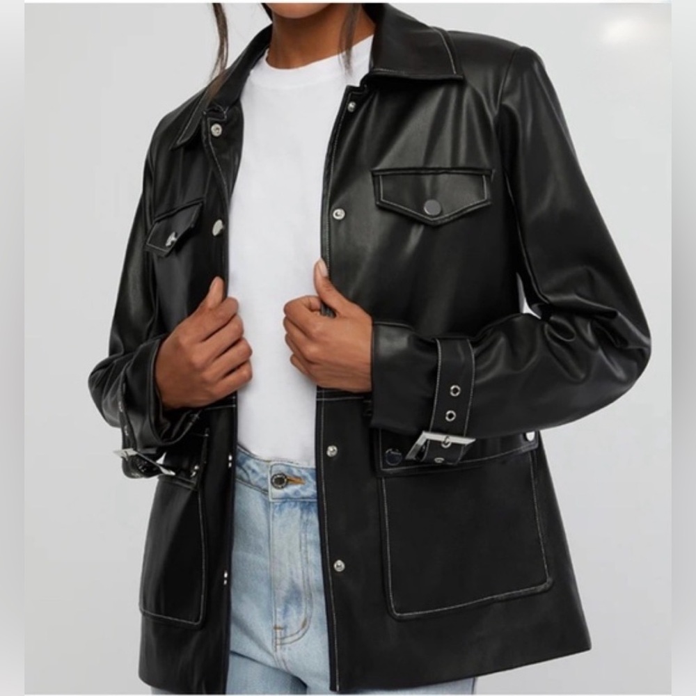 NWT WeWoreWhat Black Vegan Leather Western Jacket. Runs large!